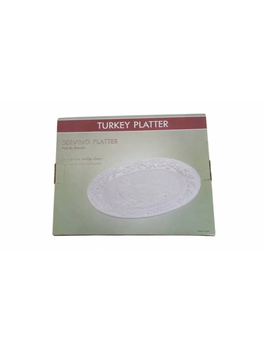 White Embossed Turkey Serving Platter Thanksgiving Harvest Ceramic Large w/ Box